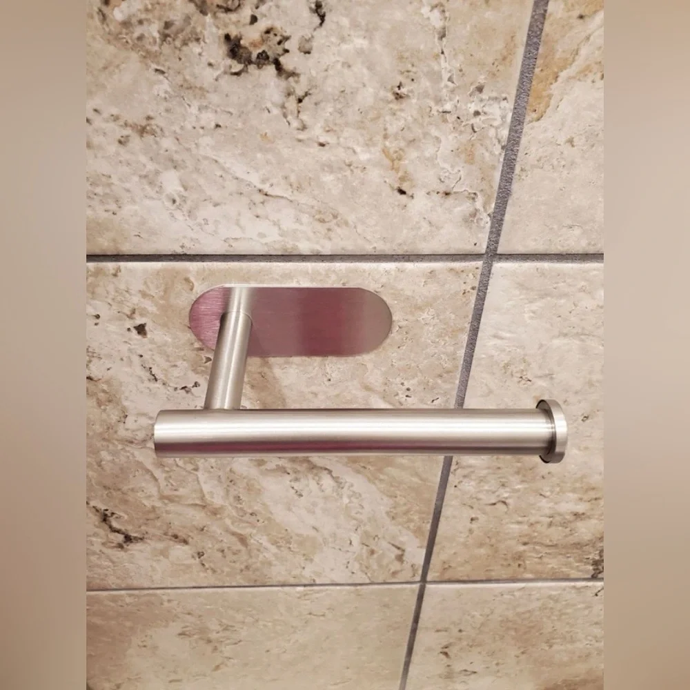 NIB Stainless Steel Toilet Paper Holder / No Punch /Easy 3M Stick Decor Bathroom
